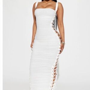 Fashion Nova White Lace-Up Maxi Dress